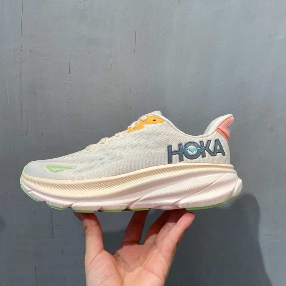 Hoka Cream and Coral Athletic Shoes